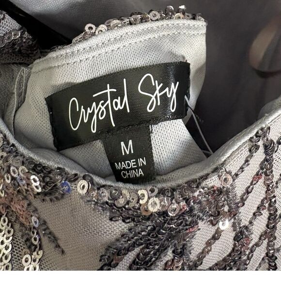 NWT Crystal Sky grey silver sequin homecoming short spaghetti strap dress size m - Picture 6 of 8